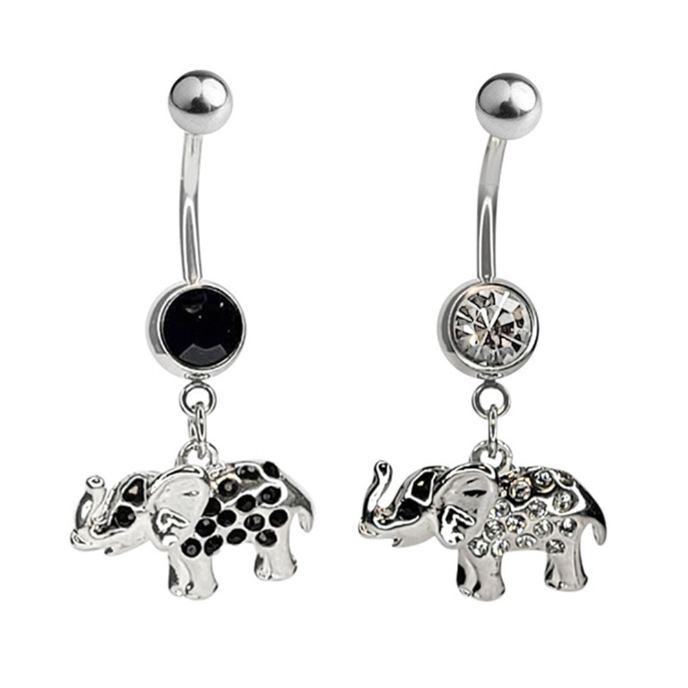 Surgical Steel 14 Gauge Belly Ring with CZ Dangling Elephant
