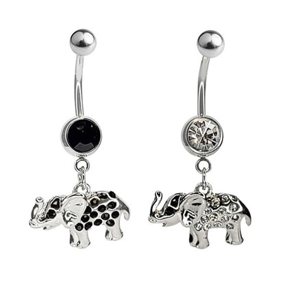 Surgical Steel 14 Gauge Belly Ring with CZ Dangling Elephant