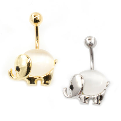 Surgical Steel 14 Gauge Belly Ring with Large Opalite Elephant