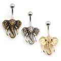 Surgical Steel 14 Gauge Belly Ring with Tribal Elephant Head