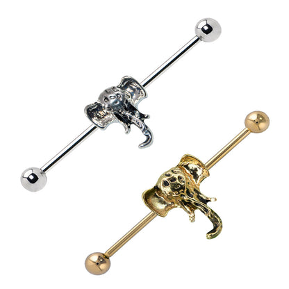 Surgical Steel 14 Gauge Industrial Barbell with CZ Elephant Head