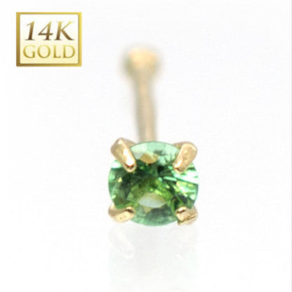 14K Solid Gold 22 Gauge Nose Bone Stud with Real Emerald