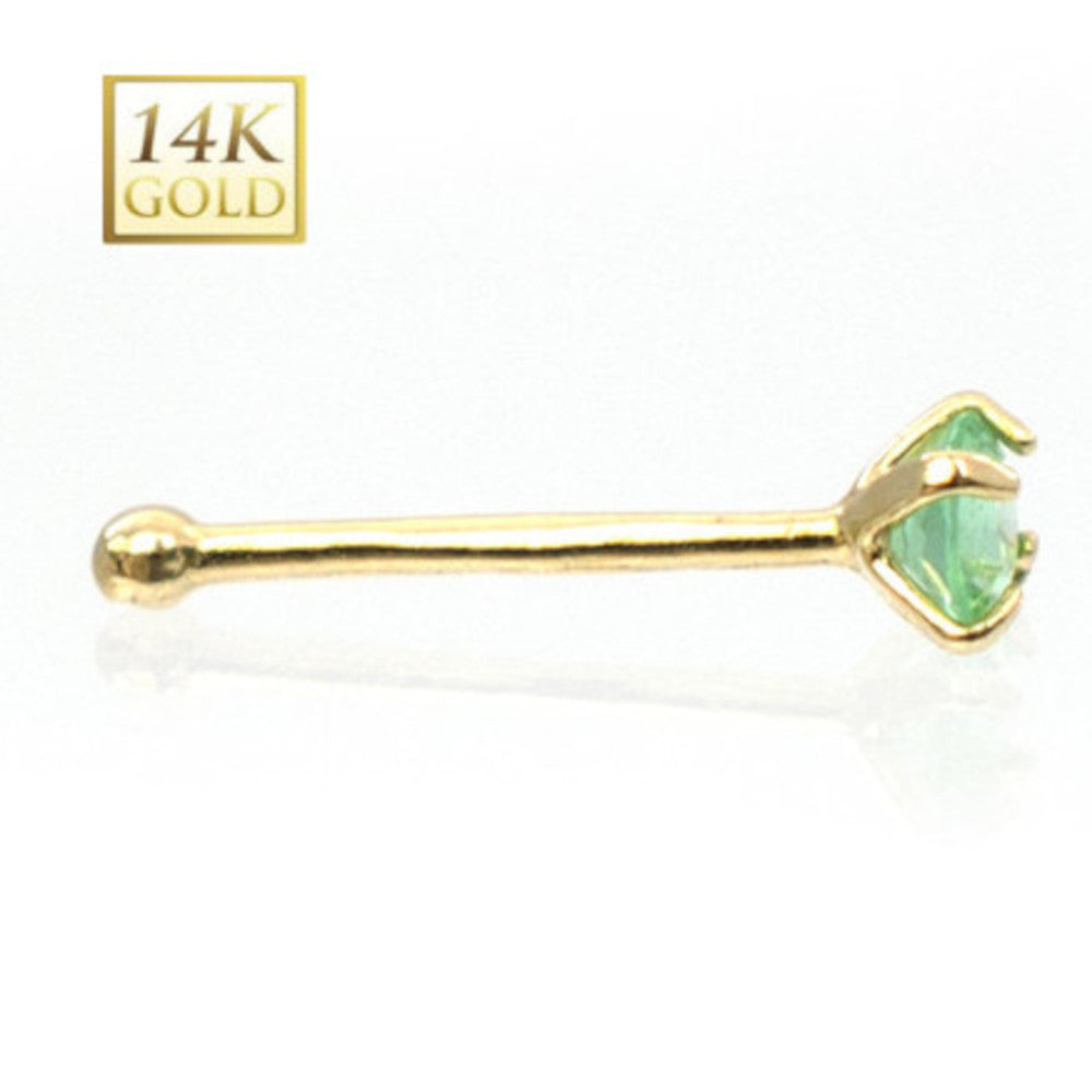 14K Solid Gold 22 Gauge Nose Bone Stud with Real Emerald - photo 3