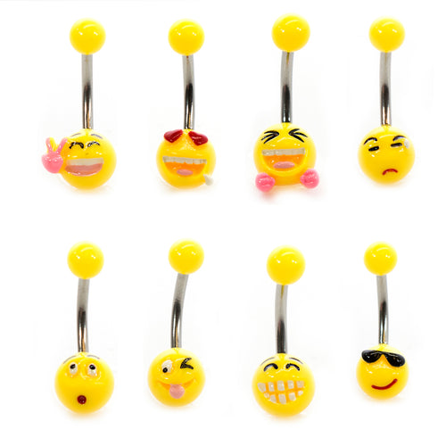 Acrylic 14 Gauge Belly Button Ring with Emoji Logo