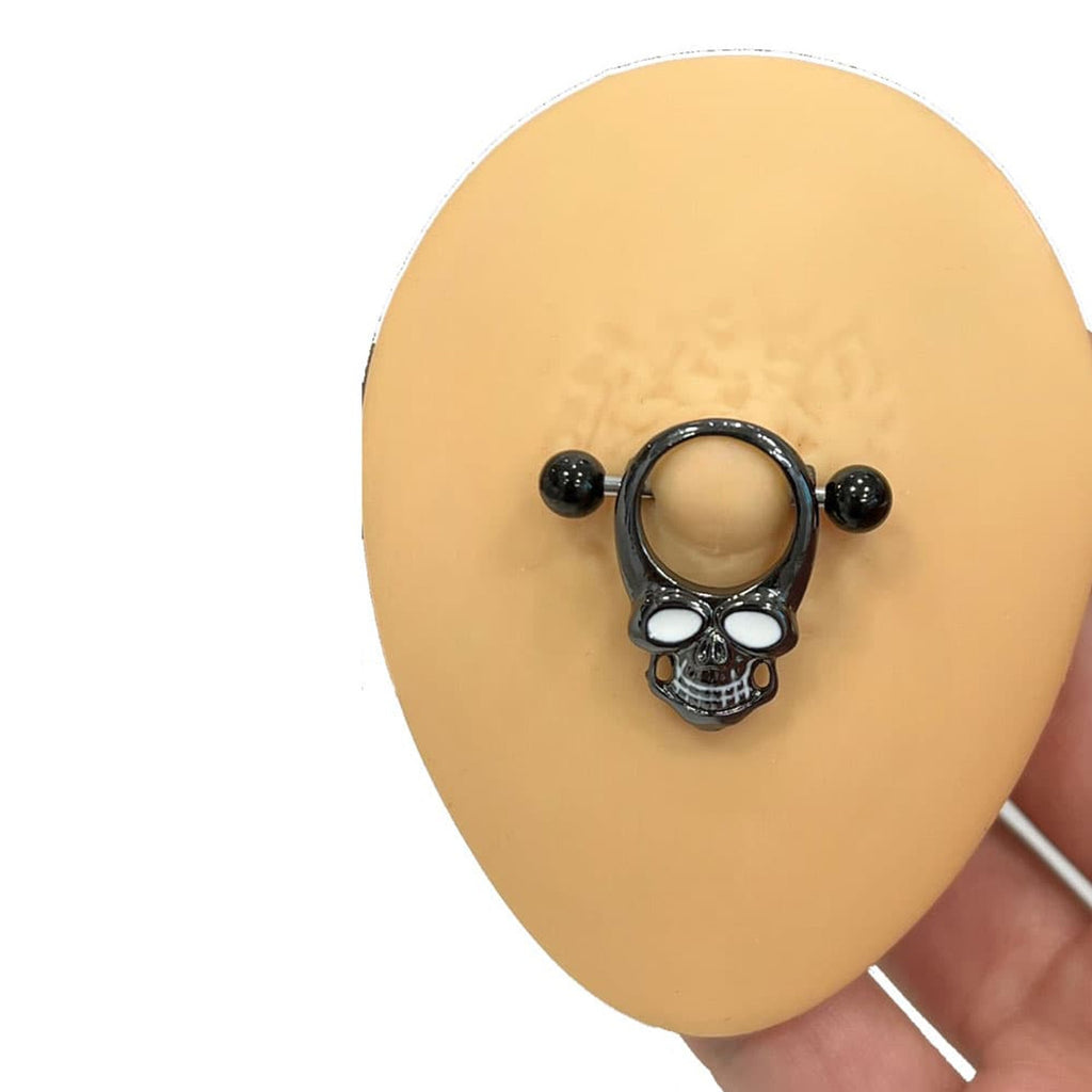 Surgical Steel Barbell Nipple Shield Ring 14 Gauge Skull - Pair - Kruelty - Photo 5
