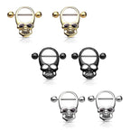 Surgical Steel Barbell Nipple Shield Ring 14 Gauge Skull - Pair - Kruelty