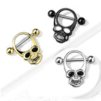 Surgical Steel Barbell Nipple Shield Ring 14 Gauge Skull - Pair - Kruelty - Photo 2