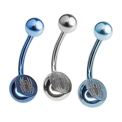 Titanium 14 Gauge Belly Ring with Etched Engraved Spider - photo 4