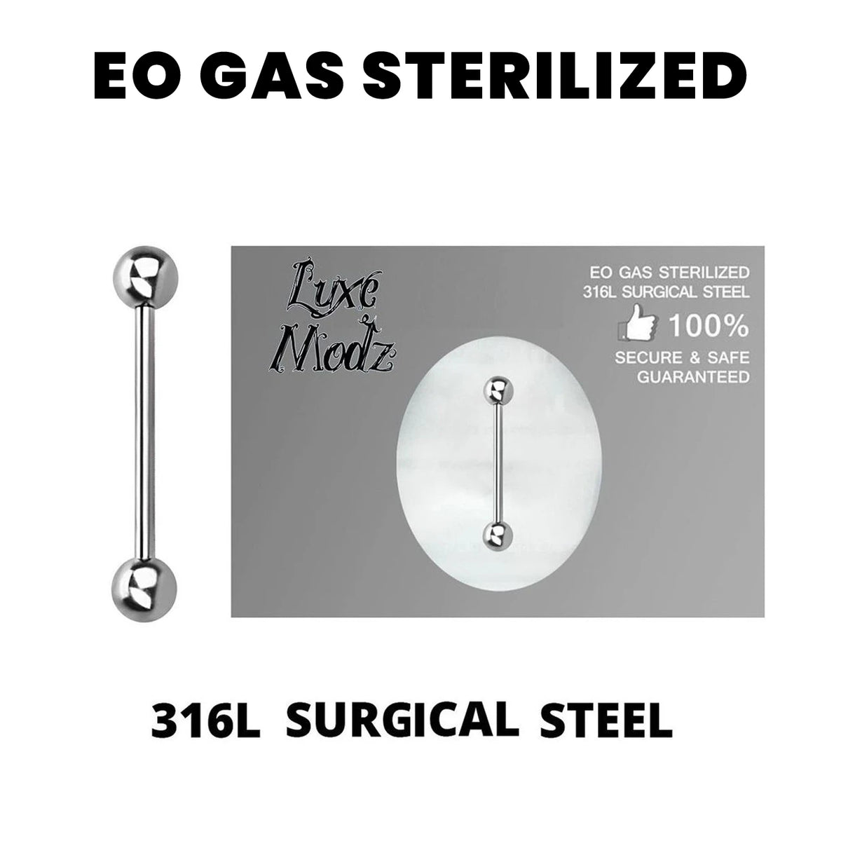 Surgical Steel 14 Gauge Sterilized Straight Nipple Barbells