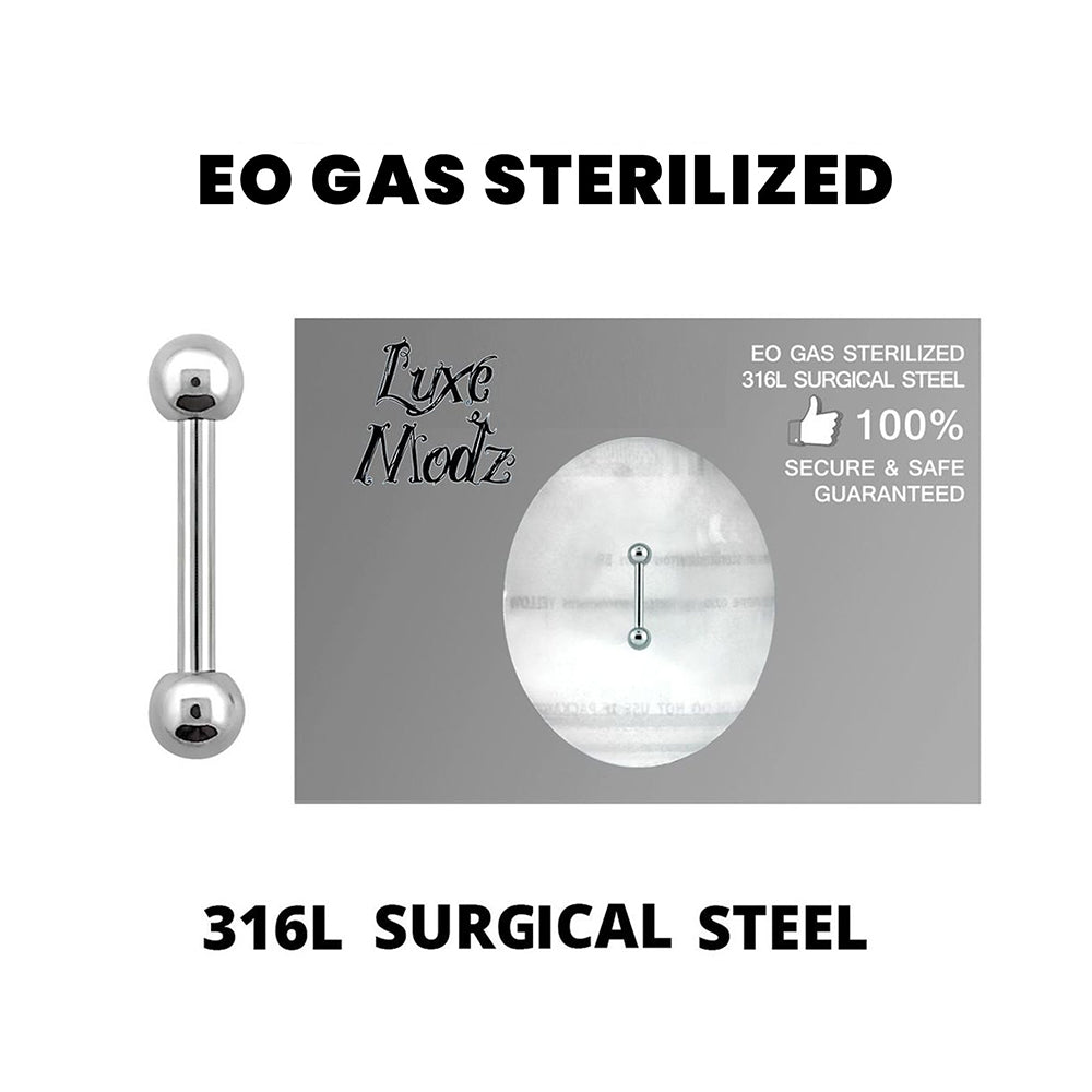 Surgical Steel 16 Gauge Sterilized Tongue Barbell with 3mm Balls