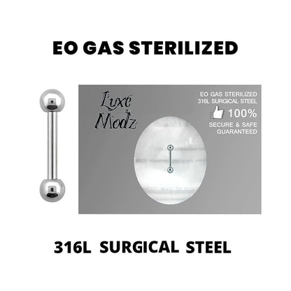 Surgical Steel 16 Gauge Sterilized Tongue Barbell with 3mm Balls