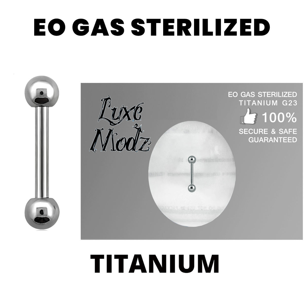 Titanium 14 Gauge Sterilized Straight Barbell with 6mm Balls