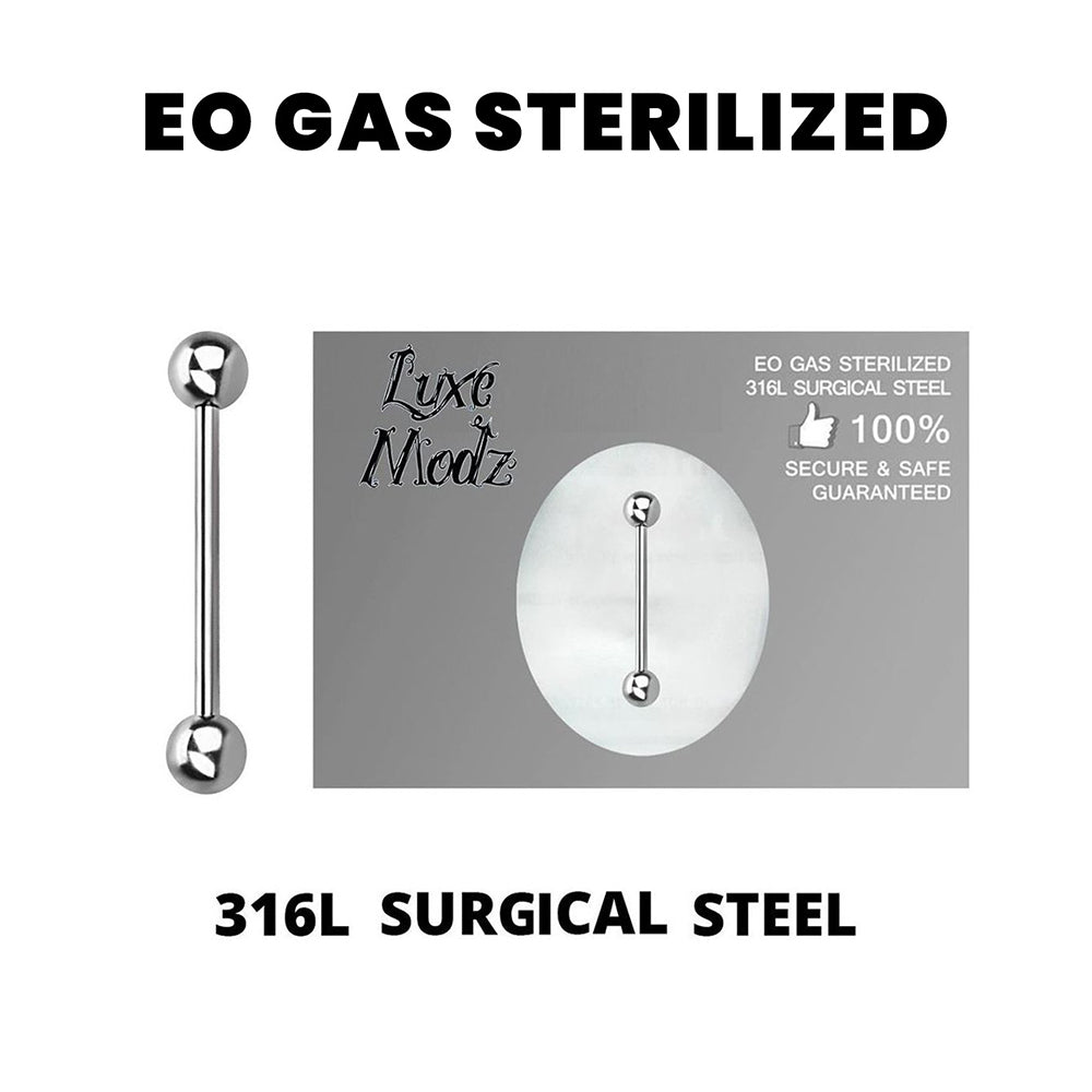 Surgical Steel 14 Gauge Sterilized Straight Barbell with 3mm Balls