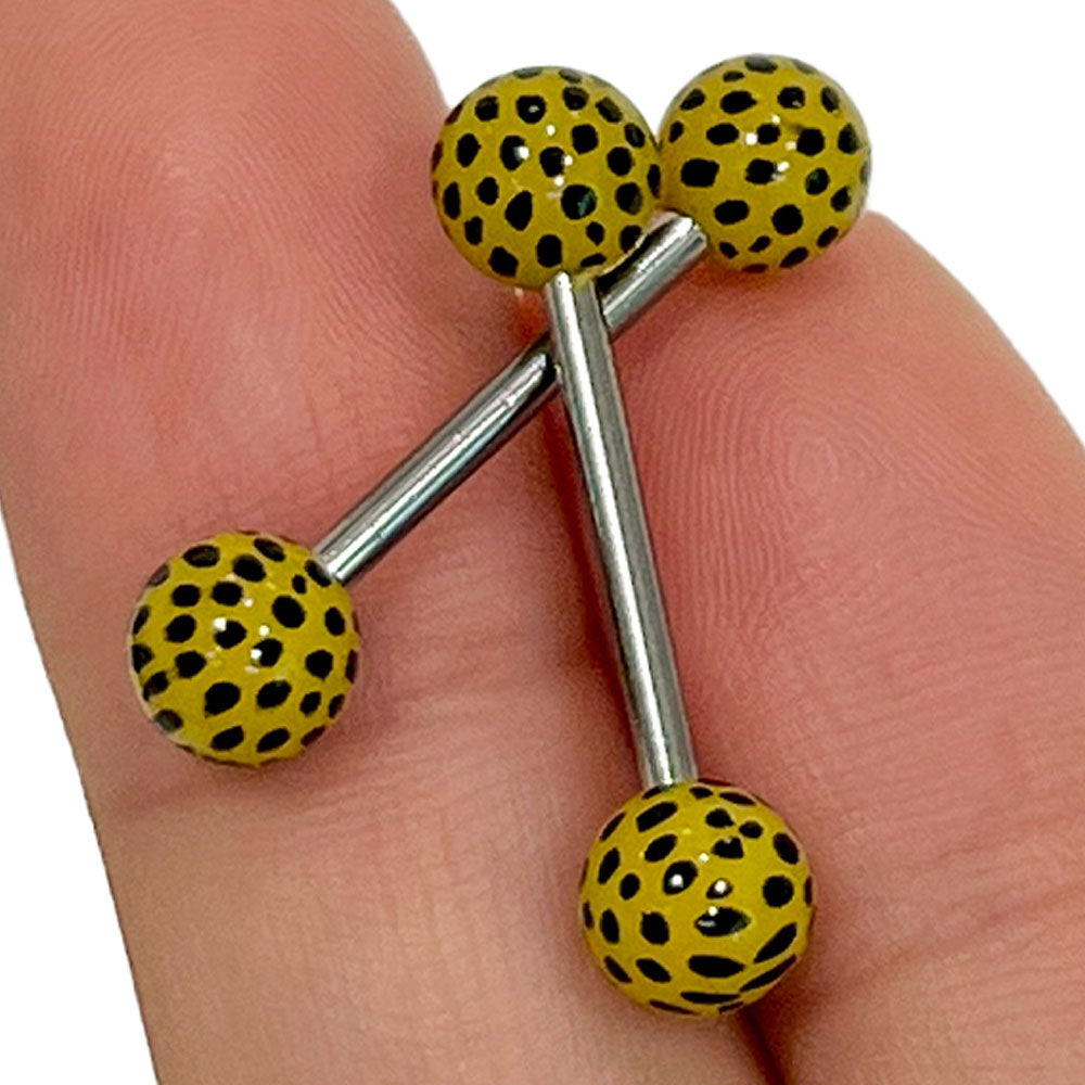 Titanium Nipple Barbell 14G 14mm with Leopard Balls - Pair - photo 3