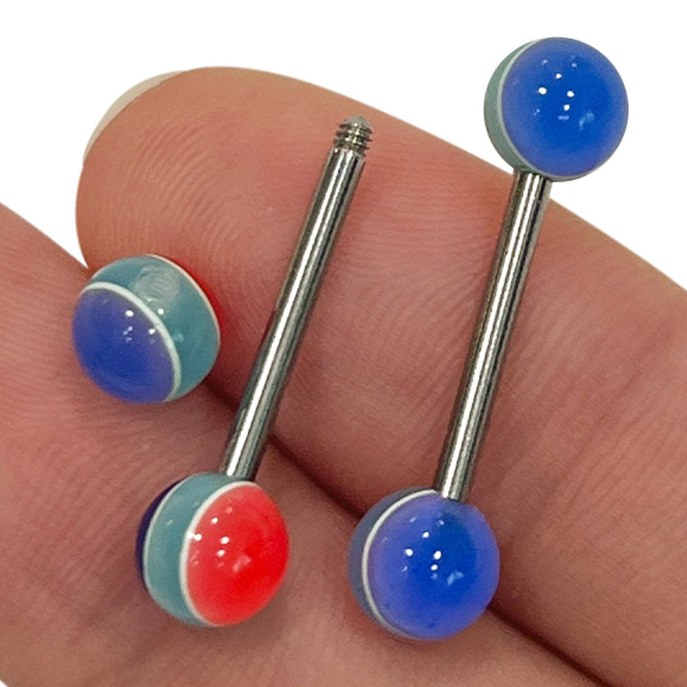 Titanium Nipple Barbell 14G 14mm with Striped Balls - Pair - photo 3