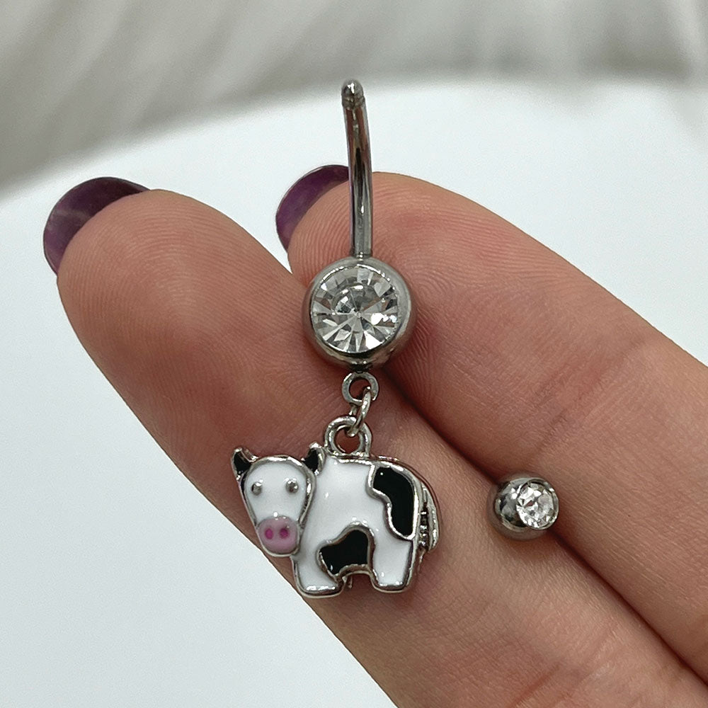 Surgical Steel Belly Ring 14G 10mm with Cute Cow Dangle - photo 4