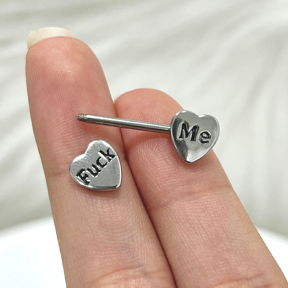 Surgical Steel 14 Gauge Nipple Barbells with Sexy Letter Heart - Pair - photo 3