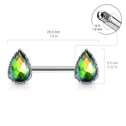 Surgical Steel 14 Gauge Nipple Barbell with AB Teardrop CZ - Pair - photo 2