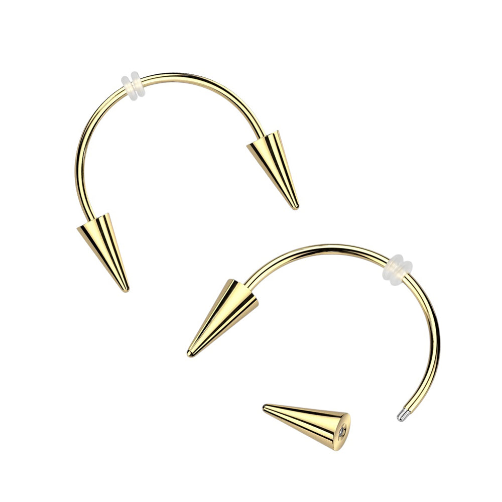 Surgical Steel Gold Horseshoe Barbell 16G with Smiley Vampire Fangs - photo 4