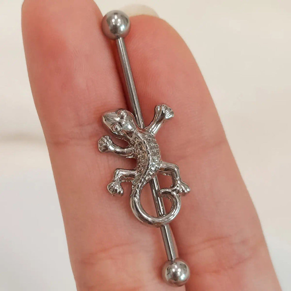 Surgical Steel 14 Gauge Industrial Barbell with Lizard - photo 2