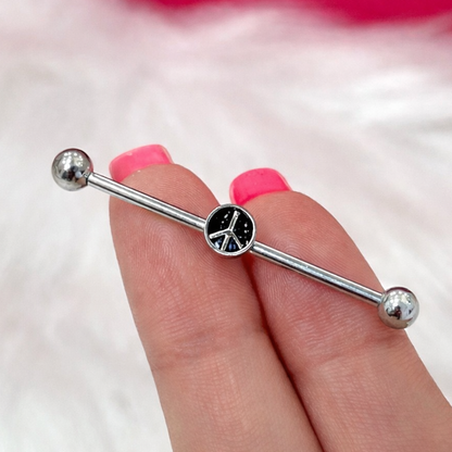Surgical Steel 14 Gauge Industrial Barbell with Peace Sign - photo 2