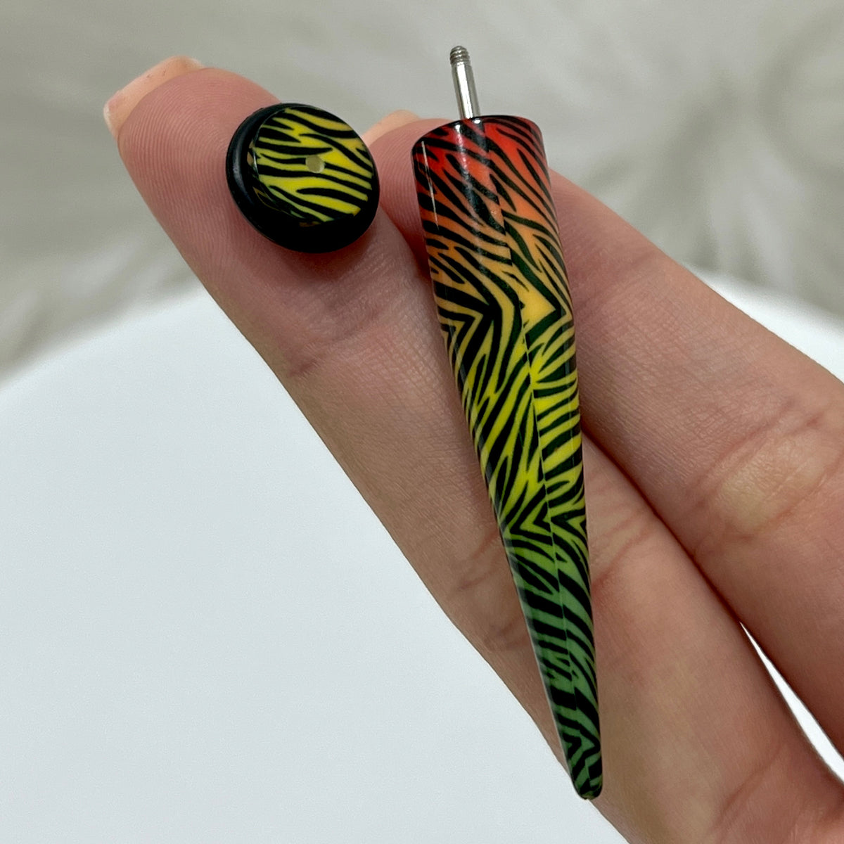 Acrylic Rainbow Tiger Stripe Fake Ear Tapers 16G - Pair - photo 3