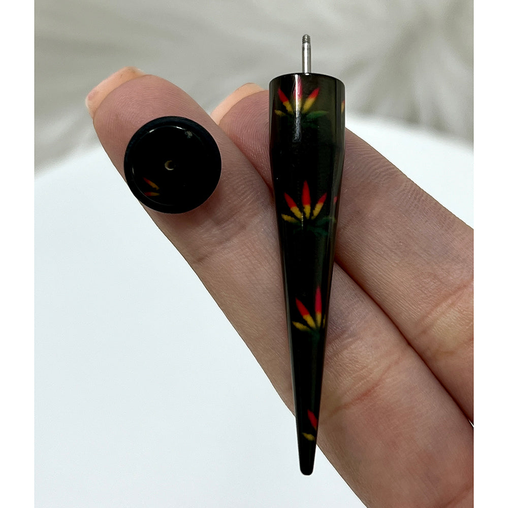 Acrylic Pot Leaf Fake Ear Tapers 16G - Pair - photo 2