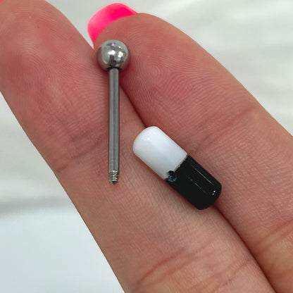 Surgical Steel 14 Gauge Tongue Barbell with UV Glow Acrylic Pill Ends - photo 3