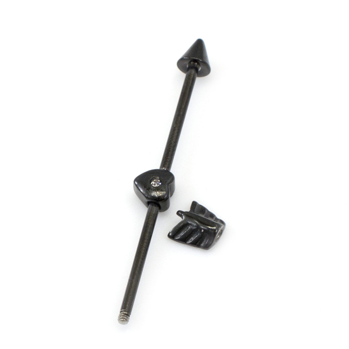 Surgical Steel 14 Gauge Industrial Barbell with PVD Black Arrow Heart - photo 2