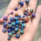 Surgical Steel & Silicone 14G Clay Flower Belly Button Rings - 10 Pack