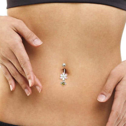 Surgical Steel 14 Gauge Belly Ring with Dangle Bee Flower - photo 2