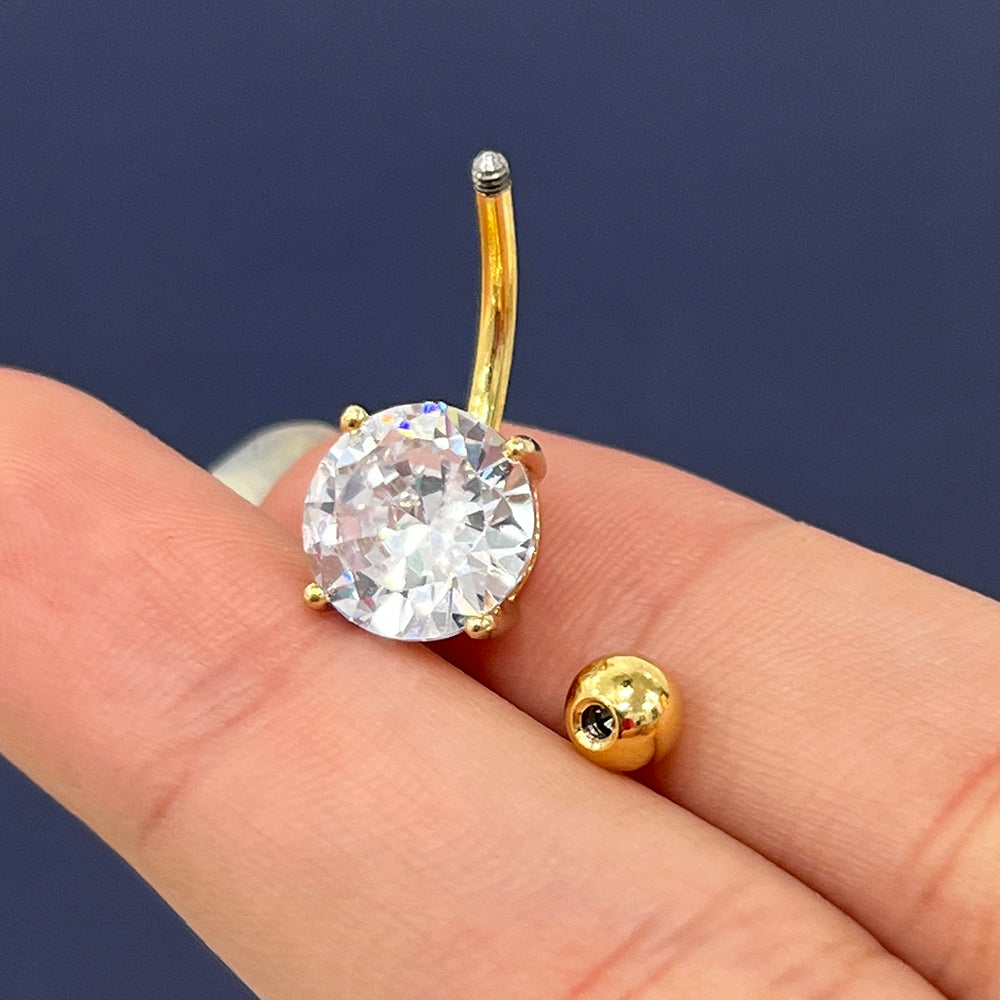 Surgical Steel 14 Gauge Curved Belly Ring with Prong CZ - photo 3