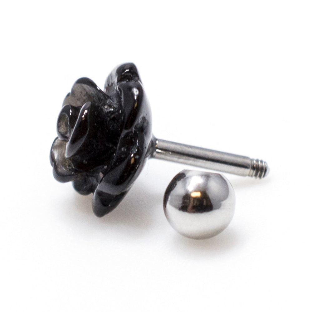 Surgical Steel 16 Gauge Cartilage Barbell with Black Rose Top - photo 2