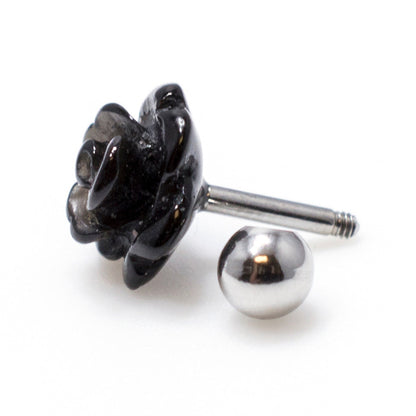 Surgical Steel 16 Gauge Cartilage Barbell with Black Rose Top - photo 2