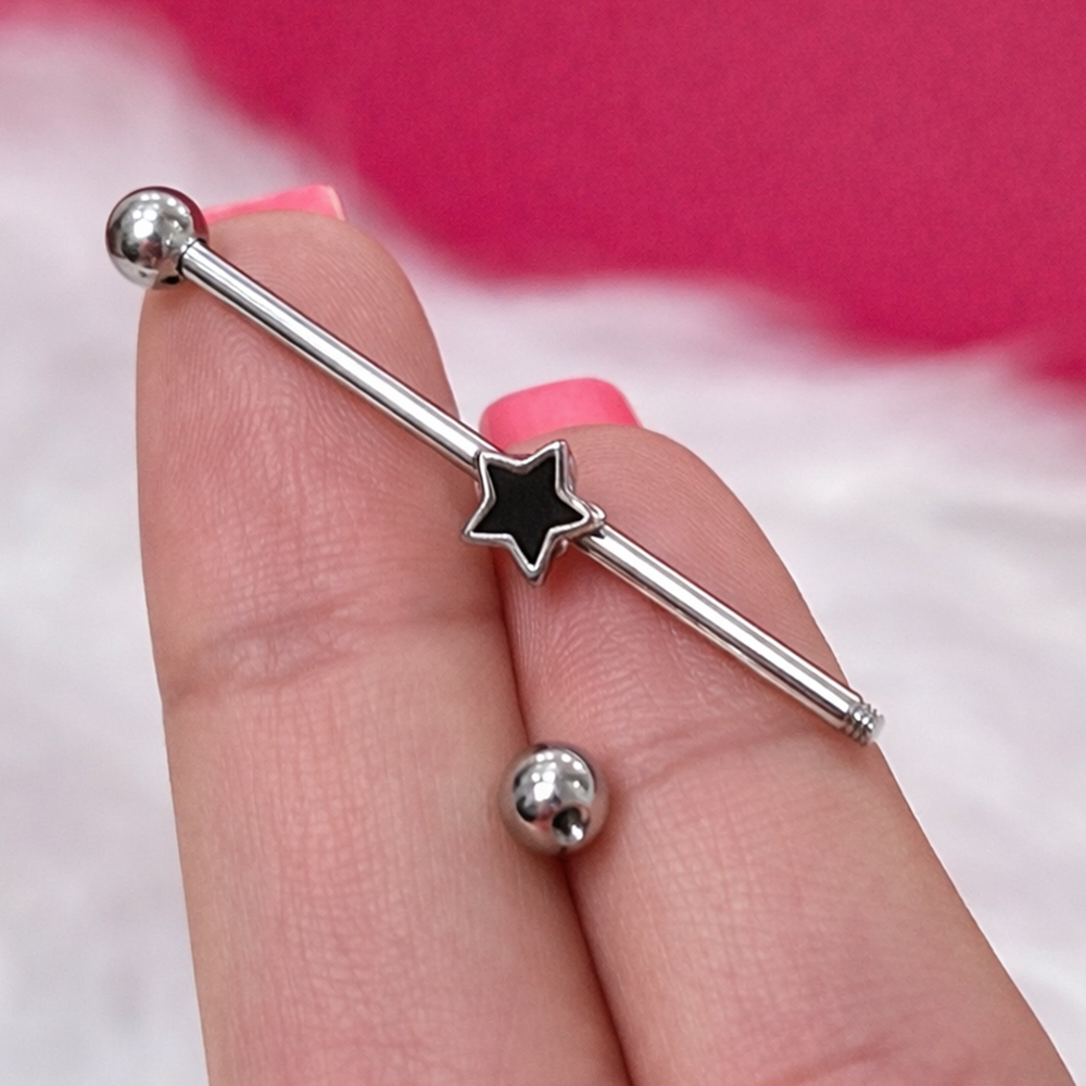 Surgical Steel Black Star Industrial Barbell 14 Gauge - photo 4