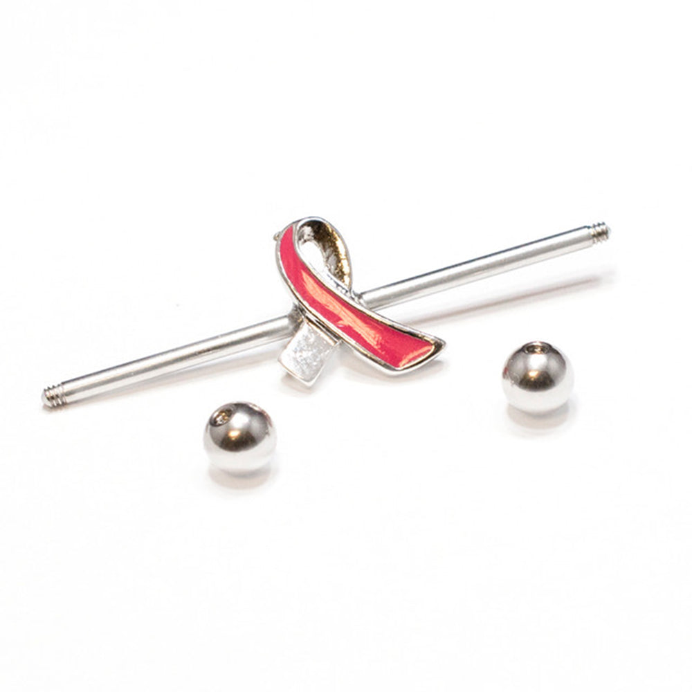 Surgical Steel 14 Gauge Industrial Barbell with Awareness Ribbon - photo 2
