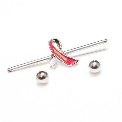 Surgical Steel 14 Gauge Industrial Barbell with Awareness Ribbon - photo 2