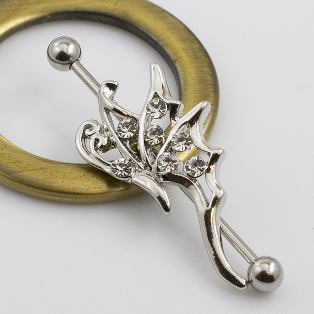 Surgical Steel 14 Gauge Industrial Barbell with CZ Butterfly - photo 4