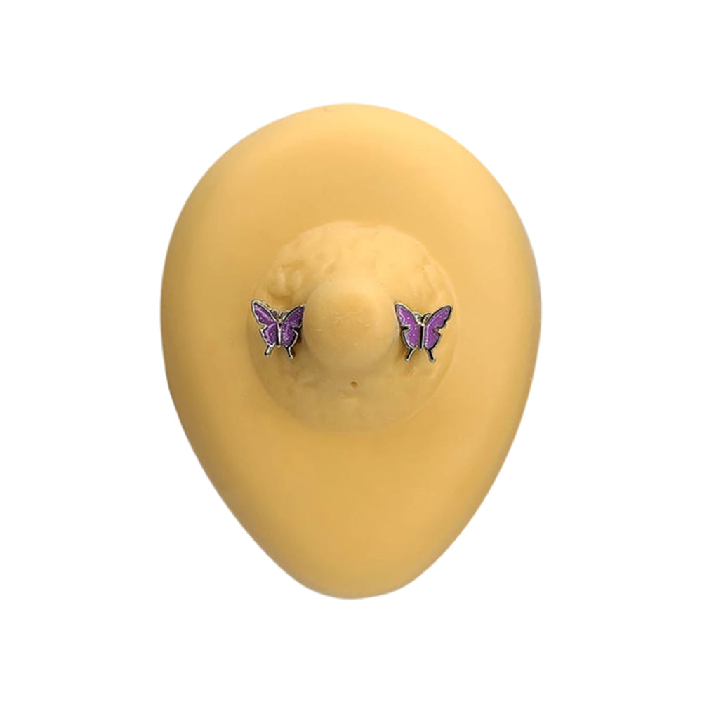 Surgical Steel 14 Gauge Nipple Barbell Purple Butterfly Enamel - Pair - photo 4