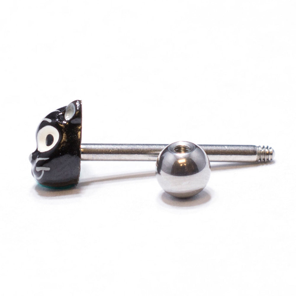 Surgical Steel Tongue Barbell 14G 15mm with Cat Head Ends - photo 2