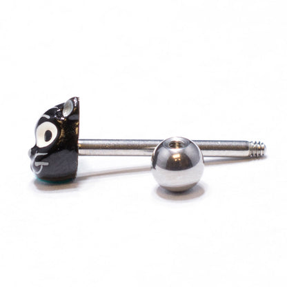 Surgical Steel Tongue Barbell 14G 15mm with Cat Head Ends - photo 2