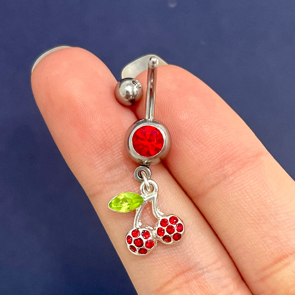 Surgical Steel 14 Gauge Belly Ring with Black Cherry Dangle - photo 2