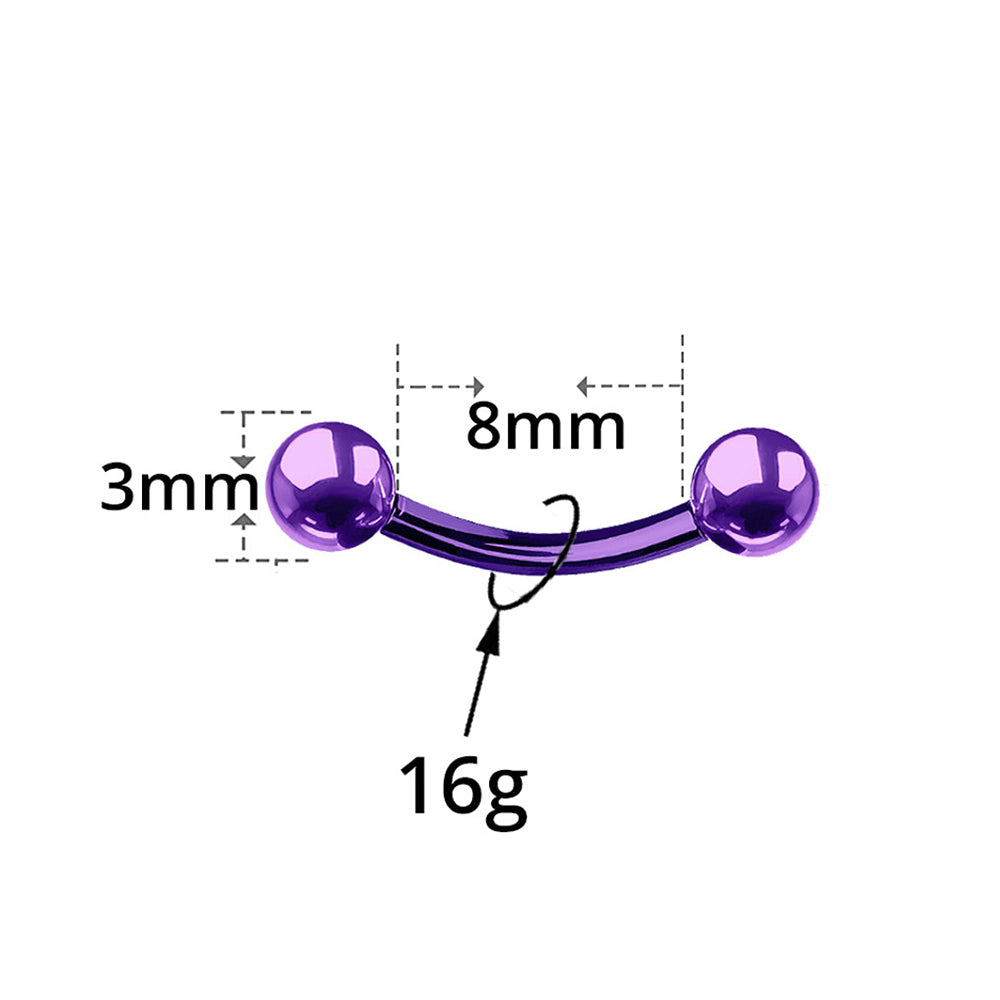 PVD Surgical Steel 16 Gauge Curved Barbells 8mm - Pair