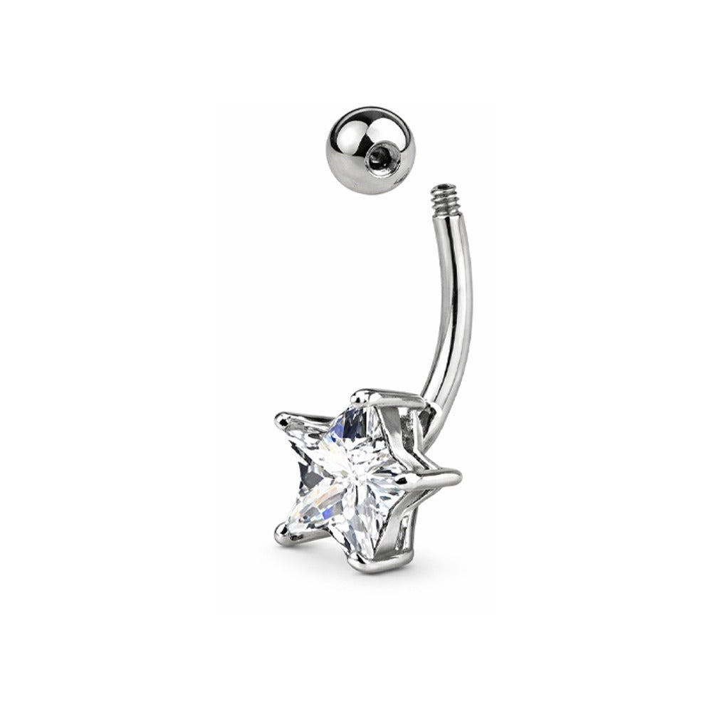 Surgical Steel 14 Gauge Belly Ring with CZ Star - photo 4