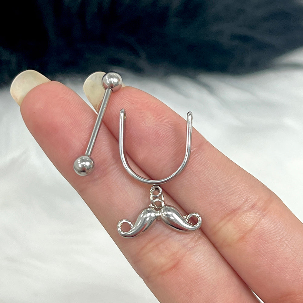 Surgical Steel & Titanium 14G Nipple Shield Ring with Mustache - Pair - photo 3