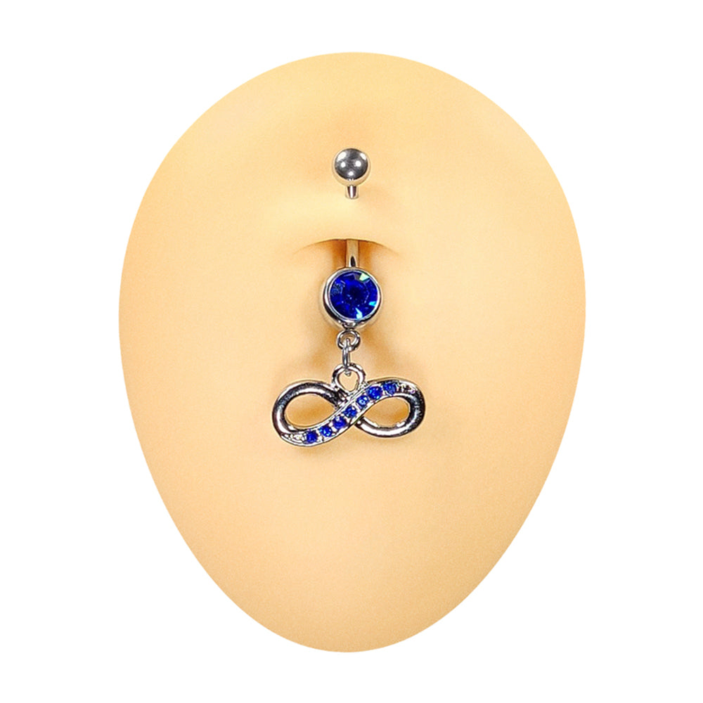 Surgical Steel 14 Gauge Dangling Infinity Paved CZ Belly Ring 11mm