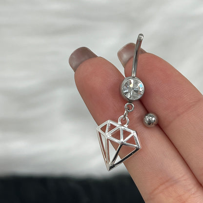 Surgical Steel 14 Gauge Belly Button Ring with Diamond Charm Dangle - photo 3