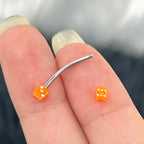 Surgical Steel & Titanium Curved Barbell 16G with Orange Acrylic Dice - photo 3