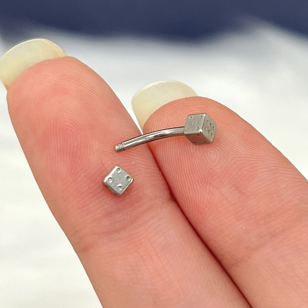 Surgical Steel 16 Gauge Eyebrow Barbell with Dice Bead - photo 5