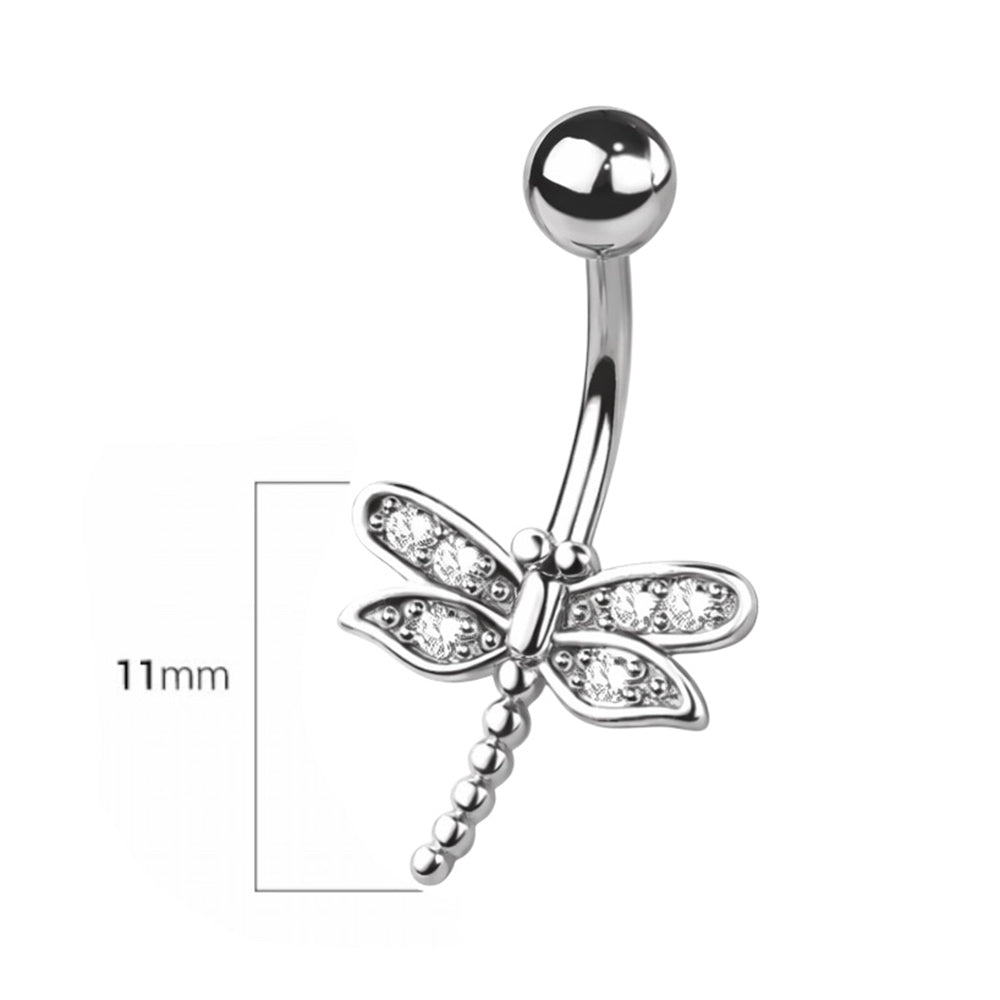 Surgical Steel 14 Gauge Dragonfly CZ Belly Button Ring